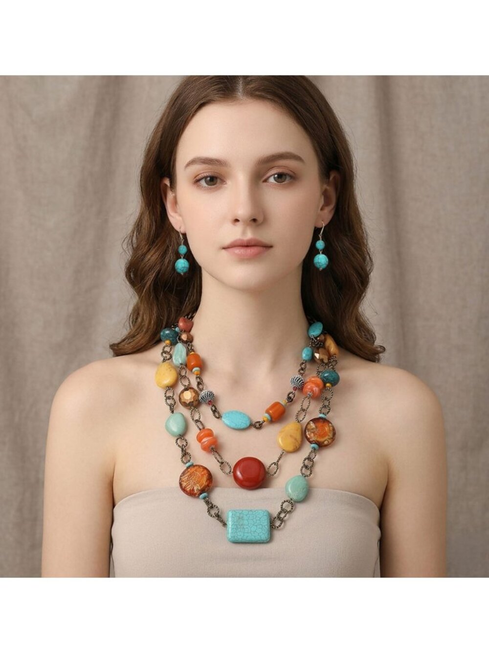 Tigerstars Vintage Bold Multi Color Beaded Layered Statement Necklace